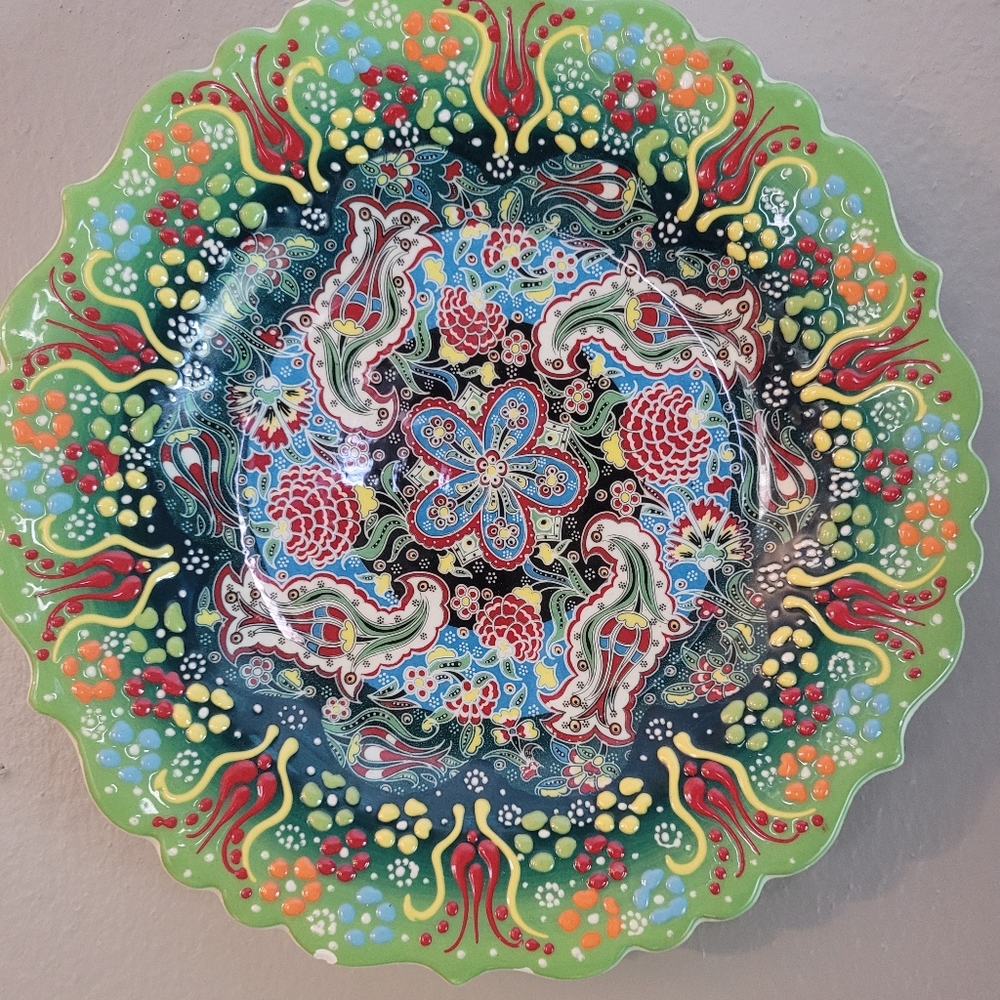 Traditional Turkish, Ceramic, hand painted Art tile hanging Plate.